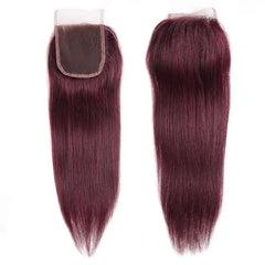 99J Burgundy Straight Hair Bundles With 4x4 Closure