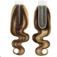 P4/27 Highlight Body Wave 3 Bundles With 2x6 Deep Part Lace Closure 100% Human Hair