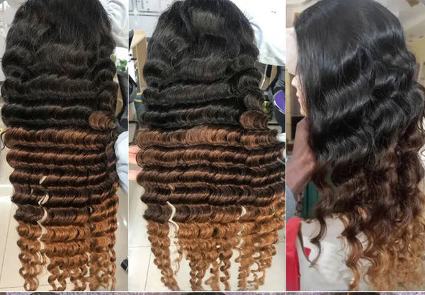Ombre Loose Deep Wave 13x4 Lace Frontal Wig Brown Colored Wear To Go Human Hair Wigs