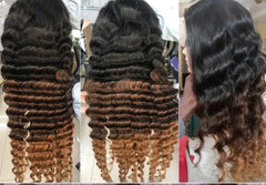 Ombre Loose Deep Wave 13x4 Lace Frontal Wig Brown Colored Wear To Go Human Hair Wigs