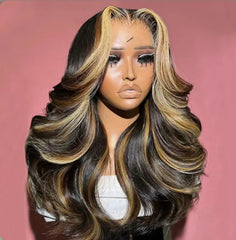 Balayage Body Wave Highlight #1B/27/613 Piano Color Honey Blonde 13x4 HD Full Lace Front Wig