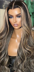 Balayage Body Wave Highlight #1B/27/613 Piano Color Honey Blonde 13x4 HD Full Lace Front Wig