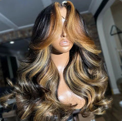 Balayage Body Wave Highlight #1B/27/613 Piano Color Honey Blonde 13x4 HD Full Lace Front Wig