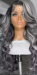 Grey Highlight With Black Color Body Wave Lace Wig