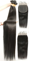 Brazilian Straight 3 Bundle with 6*6 Transparent Lace Closure