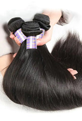 Brazilian Straight 3 Bundle with 6*6 Transparent Lace Closure