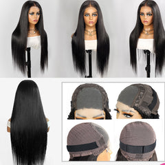 32Inch Wear And Go 4x4 Lace Closure Wig Straight Human Hair Glueless Lace Wigs with Pre Plucked
