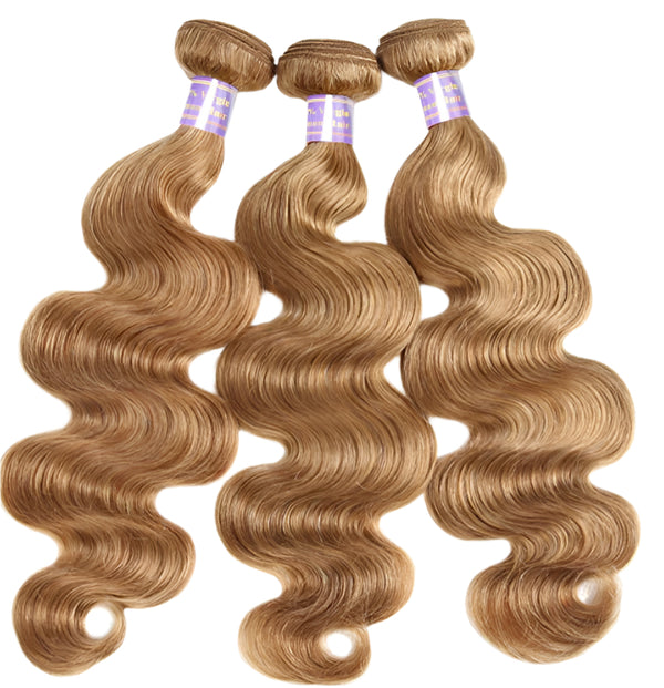 Honey Blonde Color Body Wave 3 Bundles With 4x4 Lace Closure Human Hair Extensions