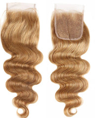Honey Blonde Color Body Wave 3 Bundles With 4x4 Lace Closure Human Hair Extensions