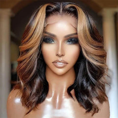 Glueless Highlight Body Wave Bob Wig 13*4*1 Transparent Lace Front Wig