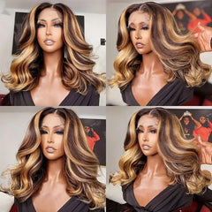 Glueless Highlight Body Wave Bob Wig 13*4*1 Transparent Lace Front Wig