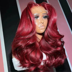 Cherry Red Body Wave 13x4 Lace Front Wig Pre Plucked Glueless Bob Wigs