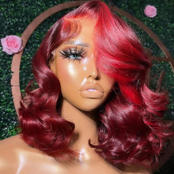 Cherry Red Body Wave 13x4 Lace Front Wig Pre Plucked Glueless Bob Wigs