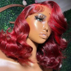 Cherry Red Body Wave 13x4 Lace Front Wig Pre Plucked Glueless Bob Wigs