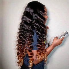 Ombre Loose Deep Wave 13x4 Lace Frontal Wig Brown Colored Wear To Go Human Hair Wigs