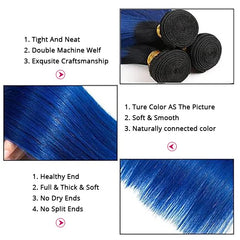 1B/ Blue Colored Body Wave Human Hair 3 Bundles With 4X4 Lace Closure