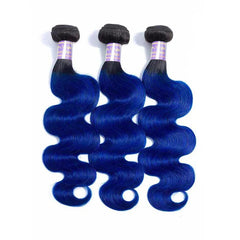 1B/ Blue Colored Body Wave Human Hair 3 Bundles With 4X4 Lace Closure