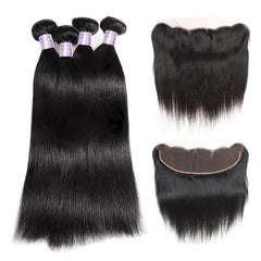 Malaysian Straight Hair 4 Bundles with 13X4 Lace Frontal Human Hair