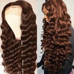 #4 Chocolate Brown 13*6 Loose Deep Wave Transparent Lace Front Wig